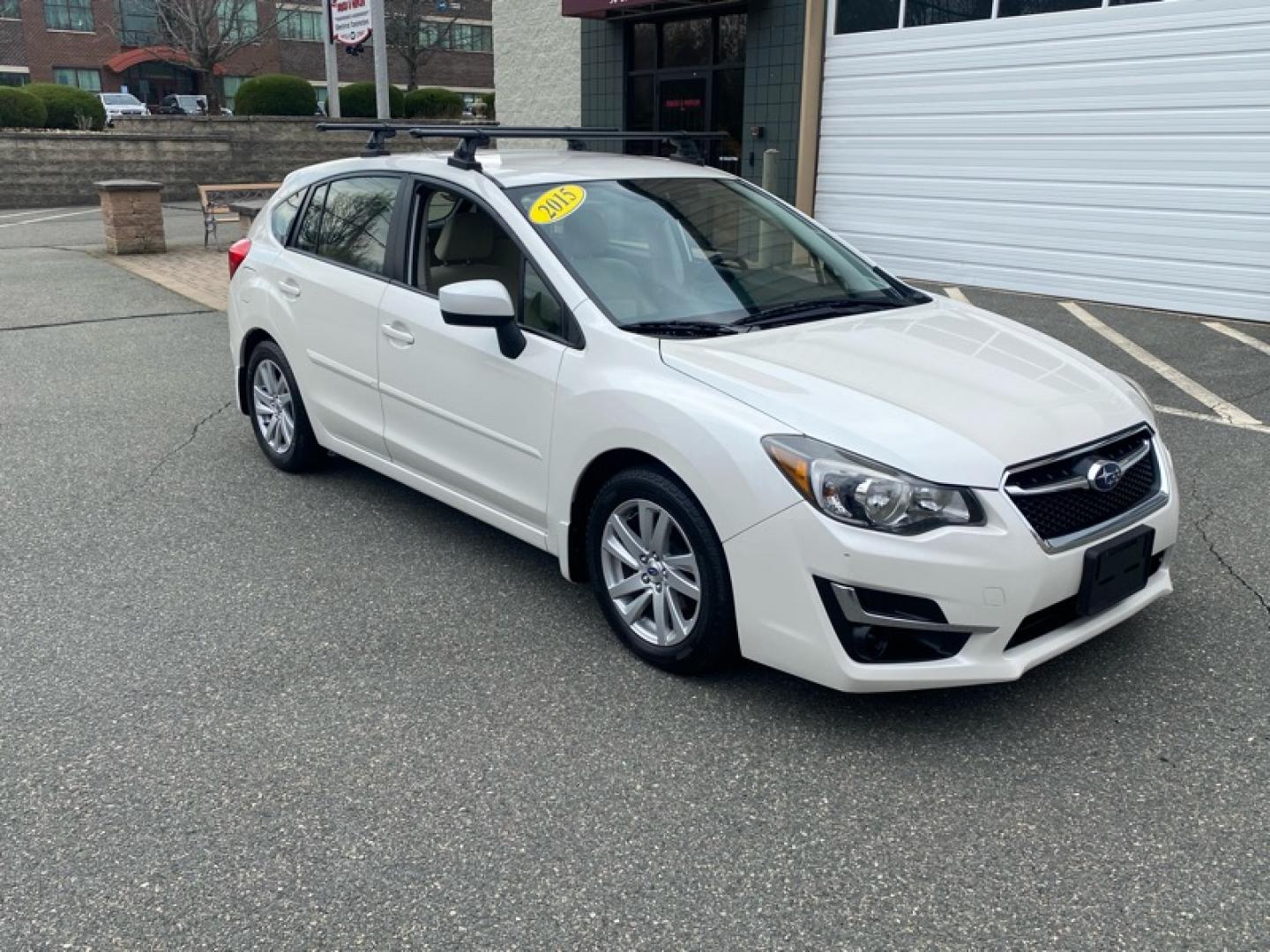 2015 White /Tan Subaru Impreza 2.0i Premium PZEV 5-Door (JF1GPAC61FH) with an 2.0L H4 DOHC 16V engine, Continuously Variable Transmission transmission, located at 215 Milton St, Dedham, MA, 02026, (781) 329-5144, 42.241905, -71.157295 - Photo#0