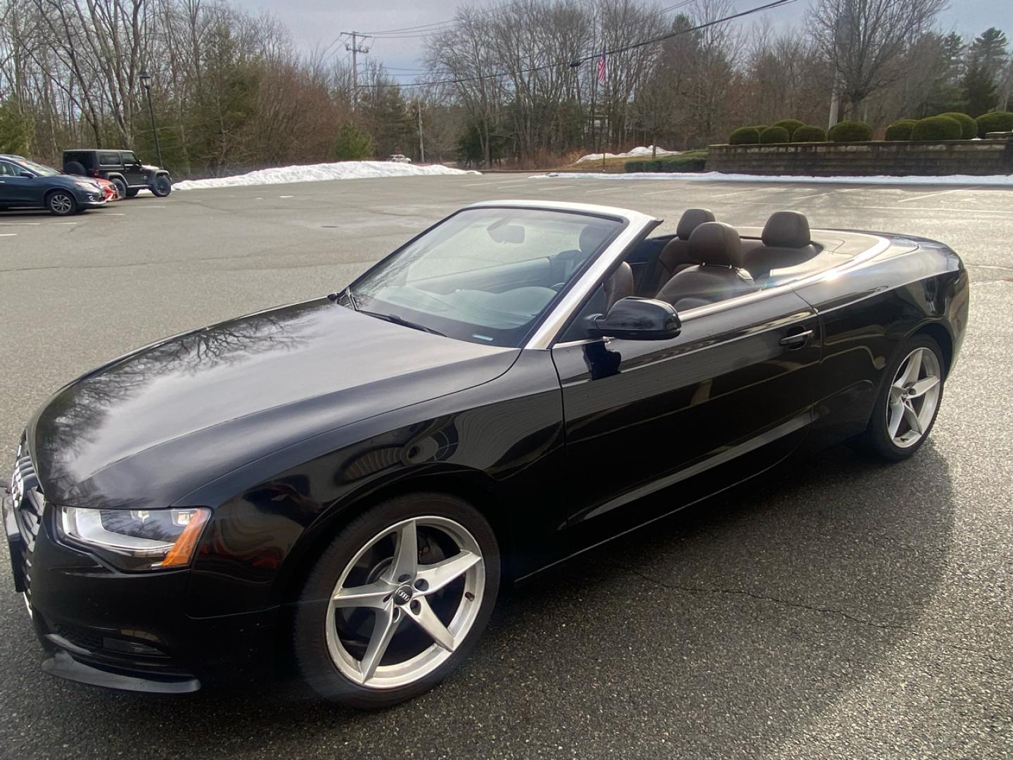2014 BLACK /saddle Audi A5 Cabriolet 2.0T quattro Tiptronic (WAUCFAFH1EN) with an 2.0L L4 DOHC 16V TURBO engine, 6-Speed Automatic transmission, located at 215 Milton St, Dedham, MA, 02026, (781) 329-5144, 42.241905, -71.157295 - Introducing this sleek 2014 Black Audi A5 - a ride that combines style, performance, and luxury in one package. This sporty coupe comes equipped with all the bells and whistles you could want in a vehicle, from its Alloy Wheels to its Automatic Headlights and even a handy Tire Pressure Monitor. Feel - Photo#3