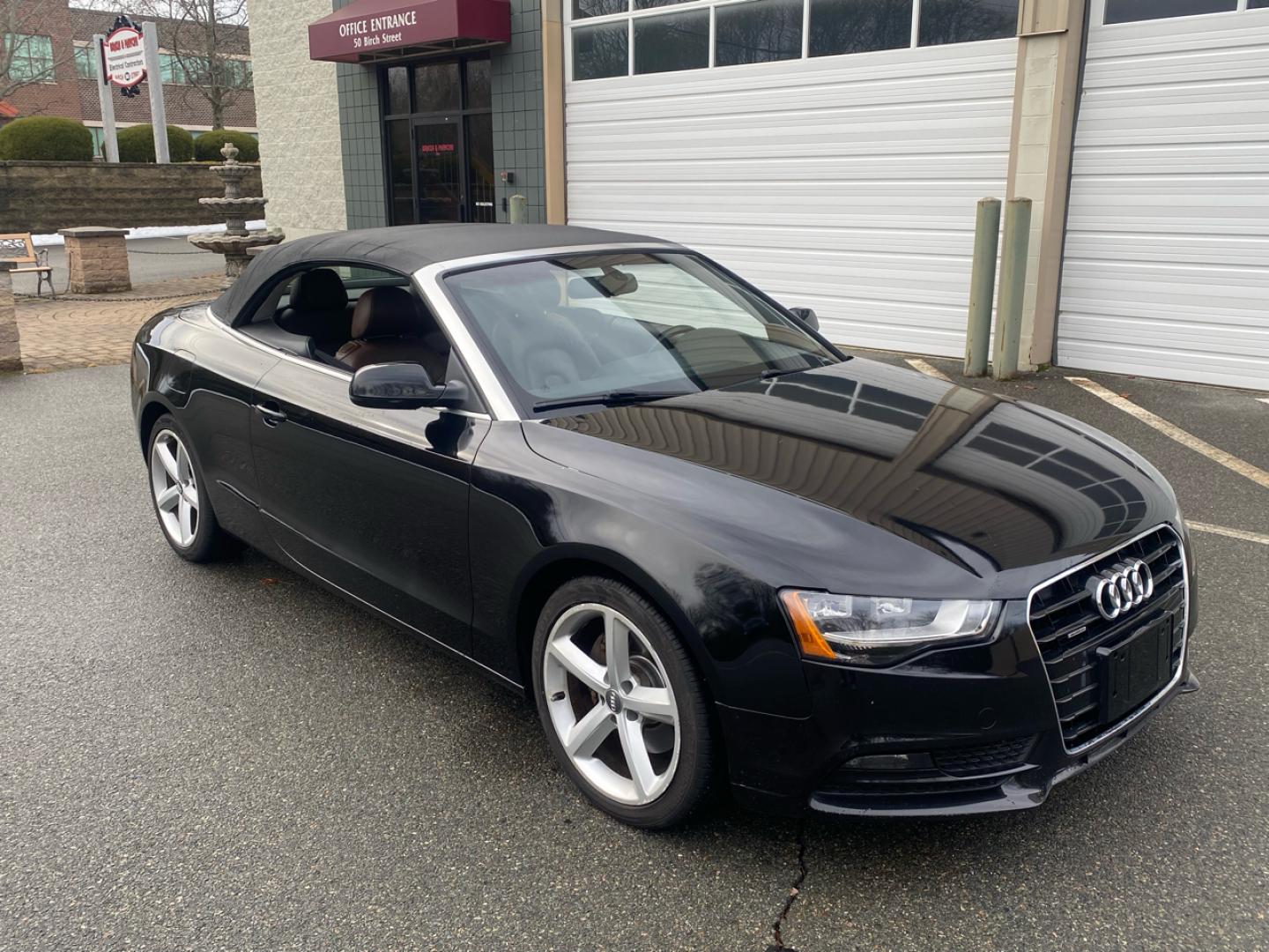 2014 BLACK /saddle Audi A5 Cabriolet 2.0T quattro Tiptronic (WAUCFAFH1EN) with an 2.0L L4 DOHC 16V TURBO engine, 6-Speed Automatic transmission, located at 215 Milton St, Dedham, MA, 02026, (781) 329-5144, 42.241905, -71.157295 - Introducing this sleek 2014 Black Audi A5 - a ride that combines style, performance, and luxury in one package. This sporty coupe comes equipped with all the bells and whistles you could want in a vehicle, from its Alloy Wheels to its Automatic Headlights and even a handy Tire Pressure Monitor. Feel - Photo#0