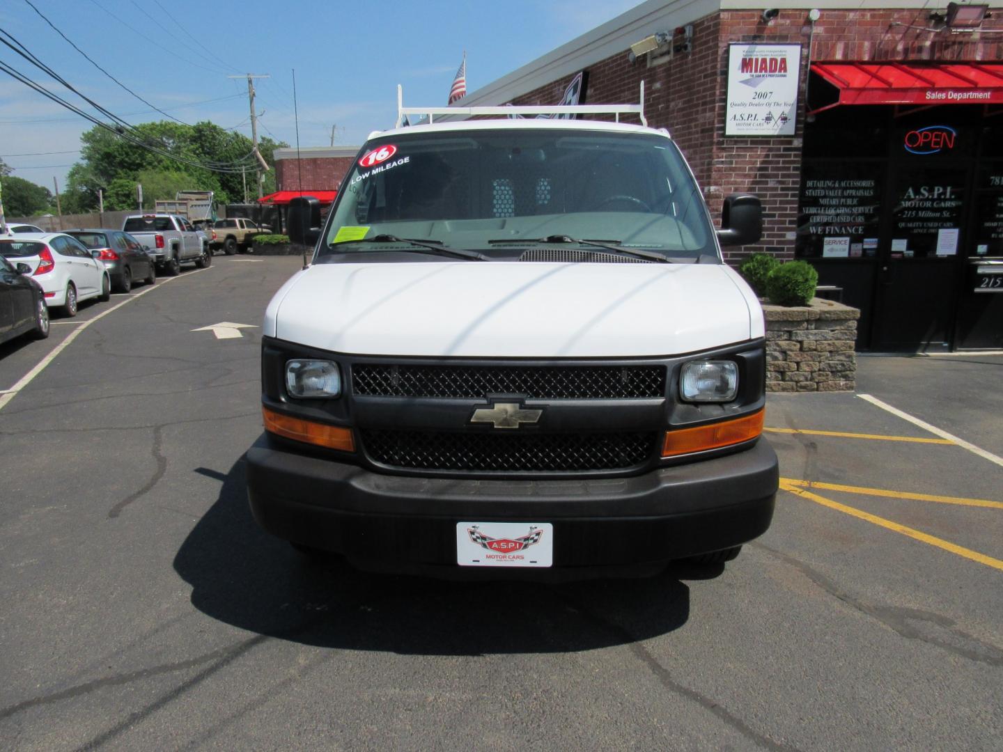 2016 White /Gray Chevrolet Express 2500 Cargo (1GCWGAFF8G1) with an 4.8L V8 FFV engine, 6A transmission, located at 215 Milton St, Dedham, MA, 02026, (781) 329-5144, 42.241905, -71.157295 - Where is the next one with 22 K miles on it. Great opportunity to save big on this nice work van. Racks and bins as well as ladder racks already installed. Fully serviced and ready to go. This was a local facility maintenance van that never left the campus except for service. Check it out today! - Photo#1